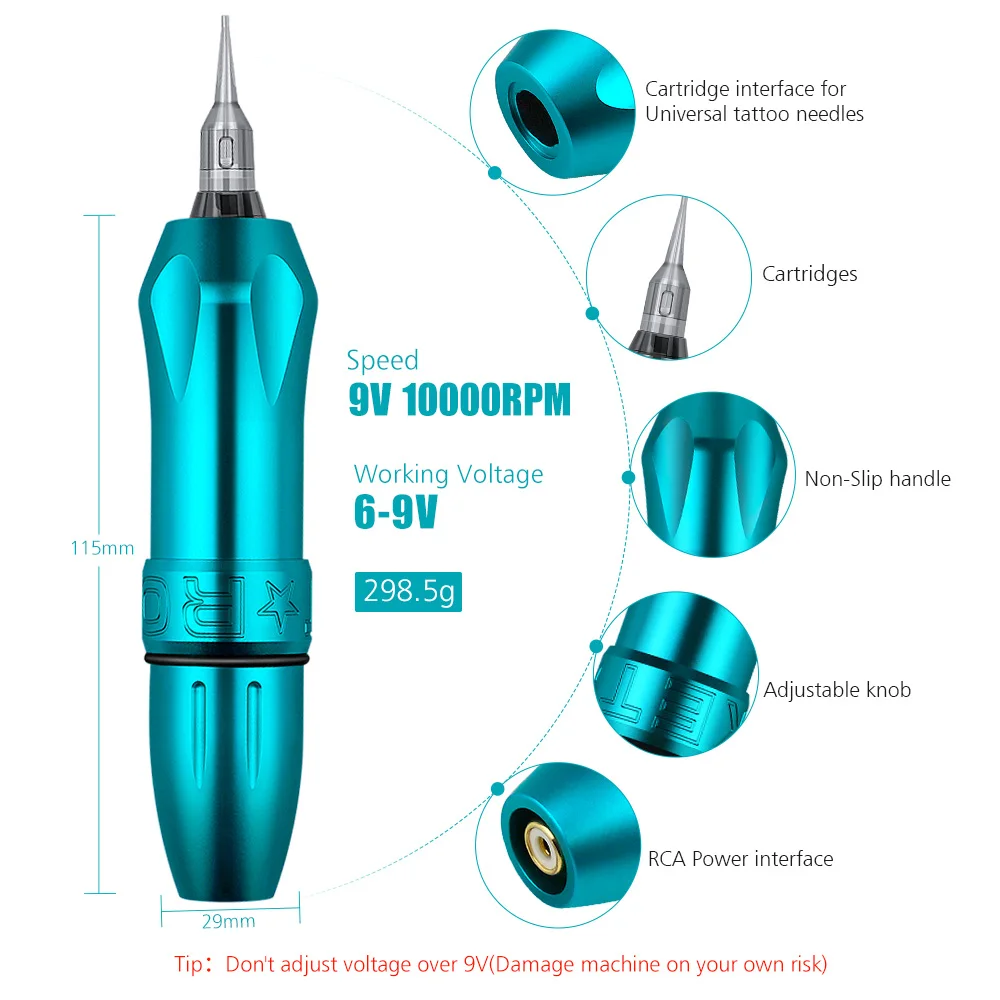 Kit de Machine à tatouer Rocket, moteur japonais sans fil, alimentation électrique, Interface RCA, stylo de tatouage rotatif