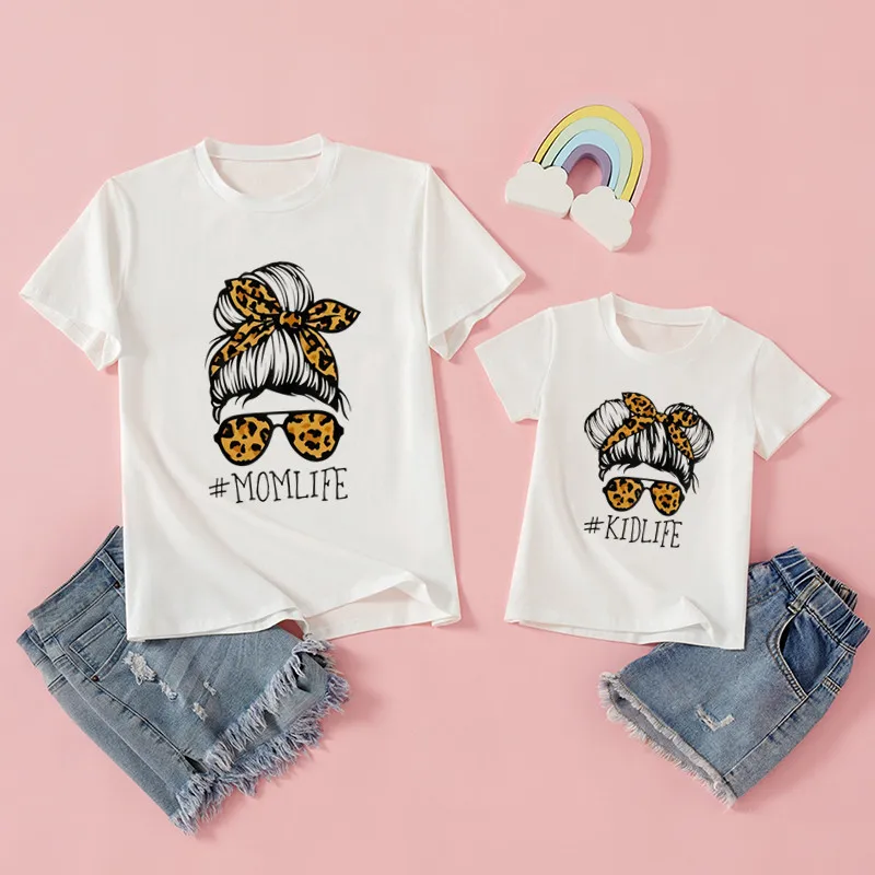 

2021 Fashion Family Look T shirt Leopard Momlife Heart Love Print Kids T-shirt Mother's day Mama Clothes Baby&Woman Boys Tops