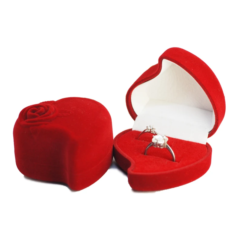 1PC Top Grade Double Velvet Boxes Rose Red Heart Jewelry Case Weddings Party Gifts Earrings Rings Packaging Accessories Box