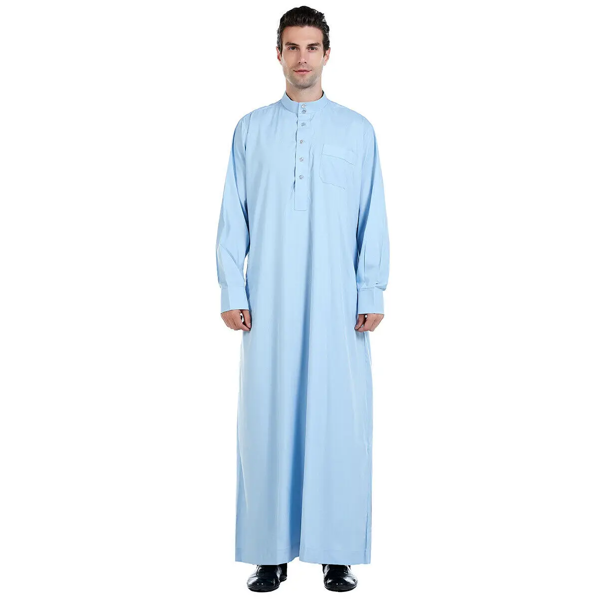 Abito da uomo manica lunga Saudi Abaya arabo Thobe Jubba Thoub Dubai Daffah caftano medio oriente Islam Thawb Jubba abito musulmano caftano