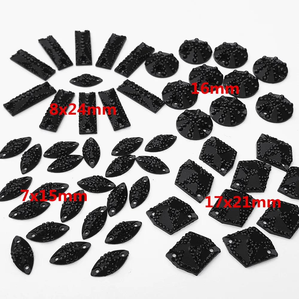 200Pcs 4 Shape Mixed Black Rhinestones Flatback Stones and Crystals For women Clothes Ball Prom Dress Costumes Shoes Bags diy