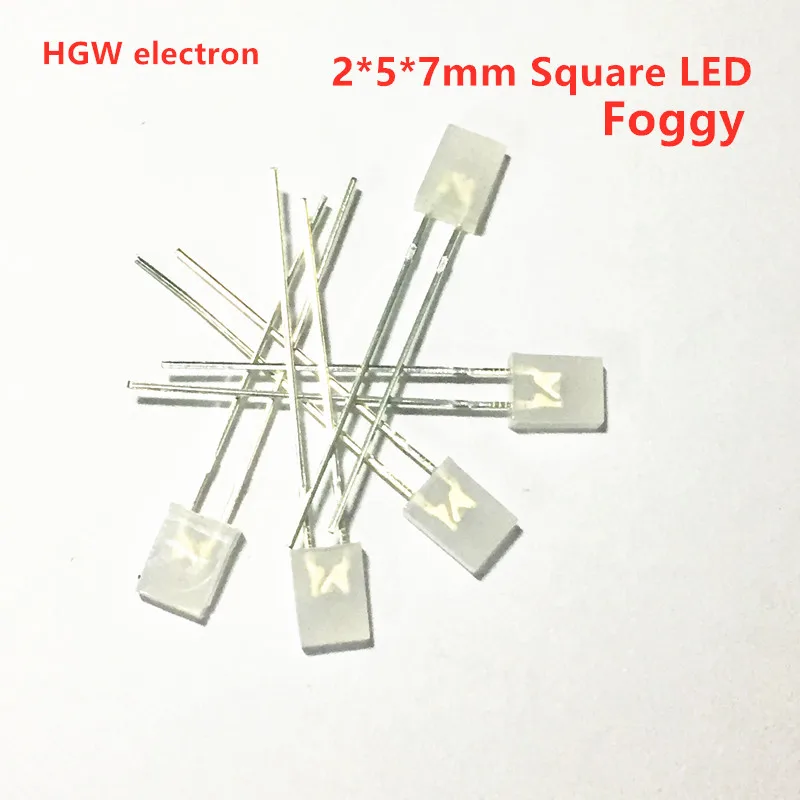 100PCS 257 Square LED lamp 2*5*7mm Foggy white hair red, green, yellow, blue white light highlighting light-emitting diode