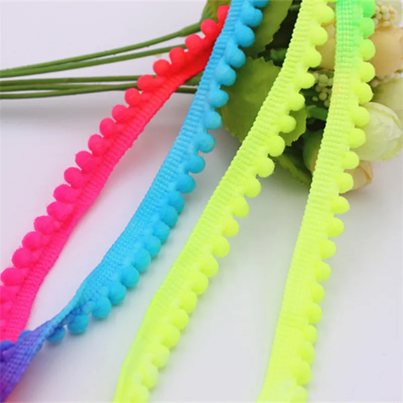 Rainbow Pom Pom Trim Ball 10mm 12mm MINI Pearl Pompom Fringe Ribbon Sewing Lace Kintted Fabric Handmade Craft Accessories 20yads