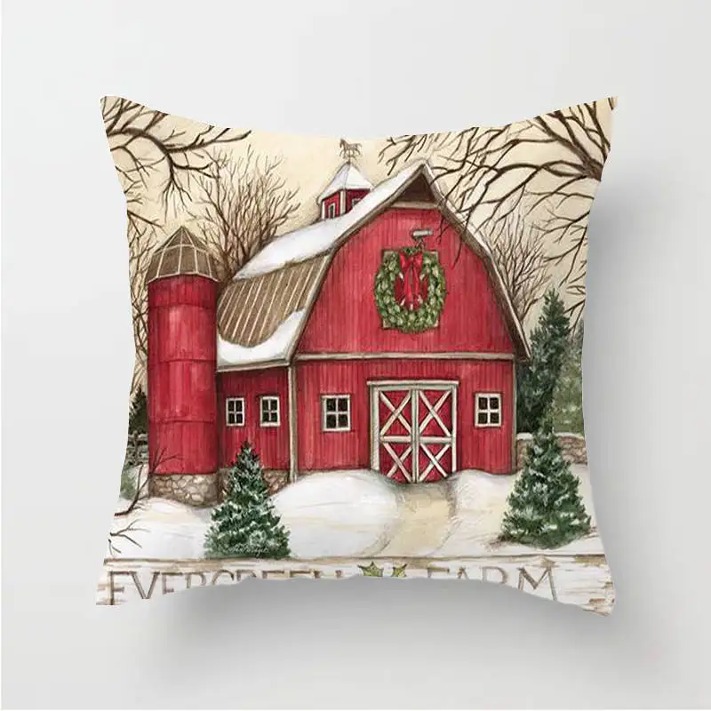 Red Truck Christmas Tree Pattern Cushion Cover Polyester Sofa Pillow Case Home Decorative Pillow Cover 45X45CM Fundas De Cojin