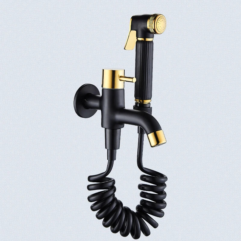 

Toilet Bidet Sprayer Douche Kit Hand Held Shower Faucet Bidet Taps Titanium Gold and Black Brass Shattaf Copper Valve Jet Set