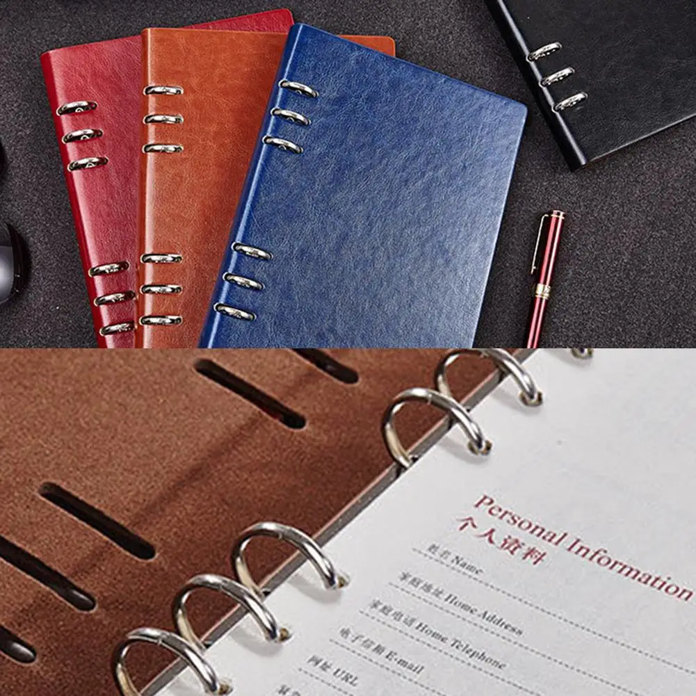 ขายร้อน!!! A5 6-Ring Binder Notebook Faux หนังการเขียนวารสาร Diary Planner
