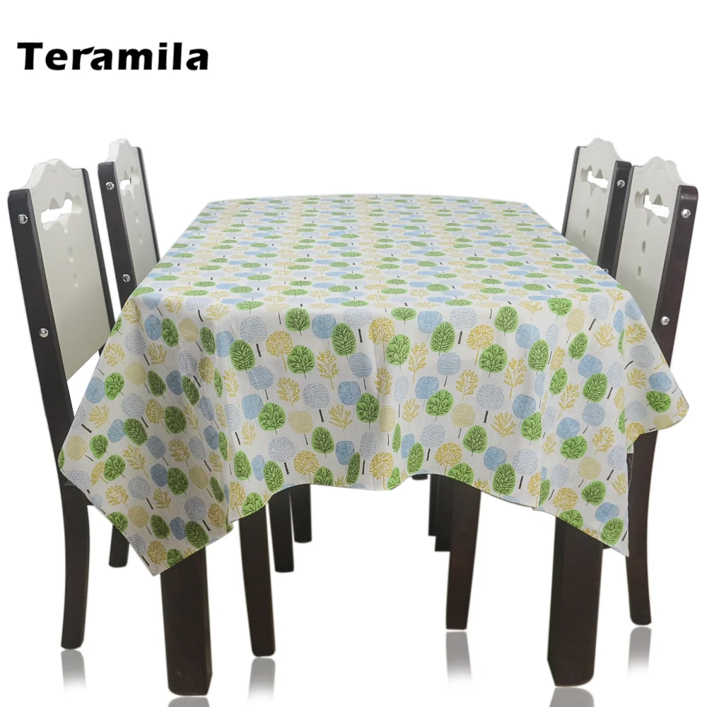 Teramila Rectangular Dining Tree Pattern Tablecloth Cotton linen Table Cloth For Kitchen Party Wedding Mantel Square Table Cover