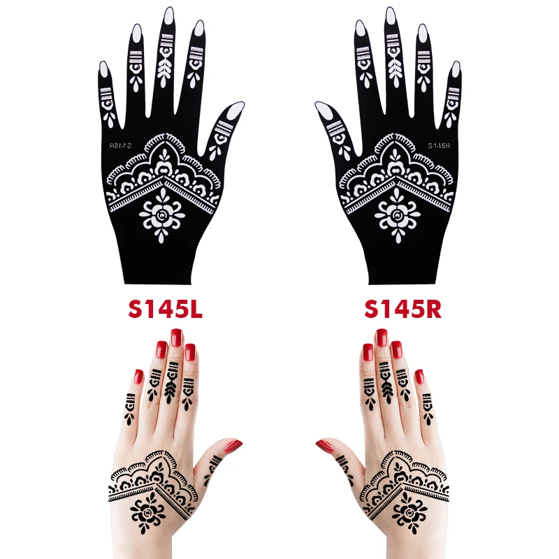 10PCS Self-Adhesive Reusable Henna Tattoo Stencils,Mehndi Indian Temporary Hand Tattoos For Body Art Painting 5 Pairs