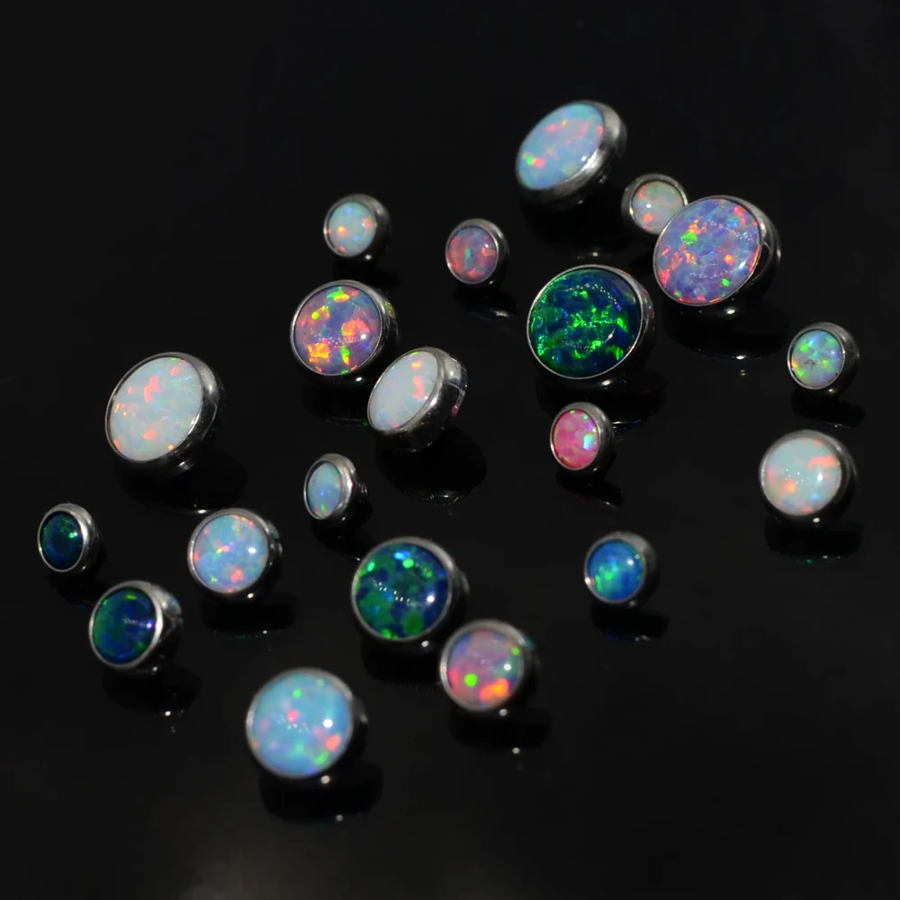 CHUANCI 1 PC G23 Titanium With Flat Opal Gem Dermal Top Anchor Skin Diver Implants Tops Body Piercing Jewelry 16G