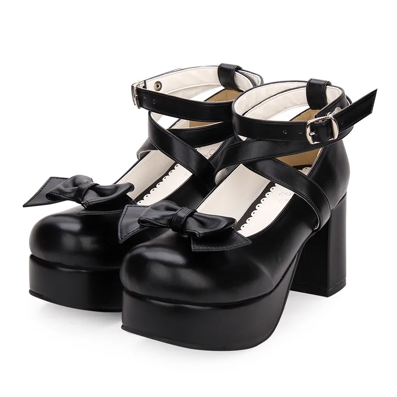 

New Japanese Style Lolita Shoes Anime Cosplay Shoes Girls Women Shoes w/Bowknot Carnival Halloween High Heels