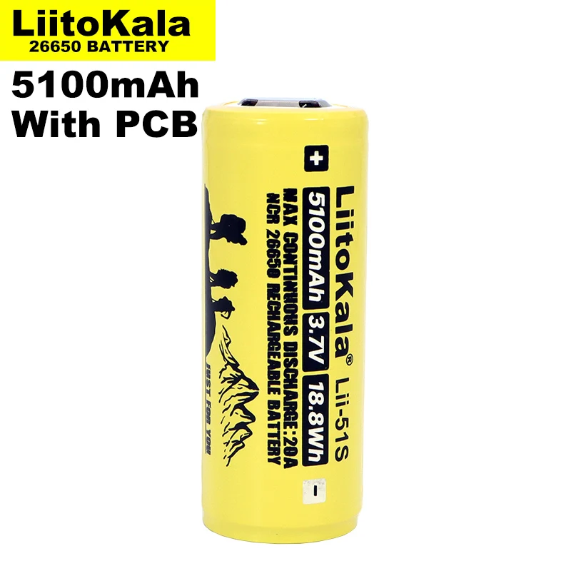 1-10PCS Liitokala LII-51S 26650 8A power lithium battery pack 26650A 3.7V 5100mA Suitable for flashlight PCB protection