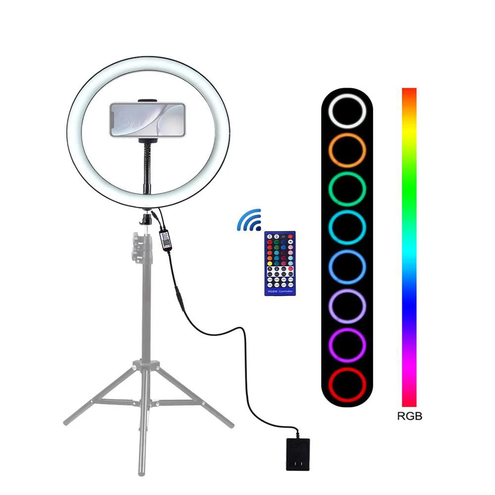 

LED Ring Light 12 Inch Photography Dimmable Selfie RGB Full Color Video Light &Cold Shoe Tripod Head &Phone Clamp EU US Plug