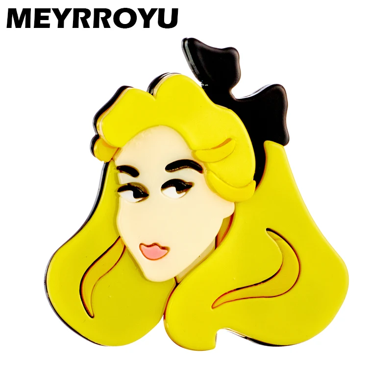 MEYRROYU 2022 New Fashion Acrylic Yellow Long Hair Girl Brooch Ladies Exaggerated Cartoon Cute Badge Lapel Brooch Jewelry Gift