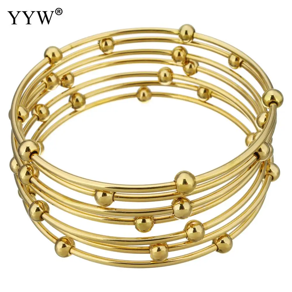 7pcs/Set Fashion Stainless Steel Bangle Gold Color Vintage Women Metal Bangle & Bracelet Jewelry Wholesale 68mm Diameter