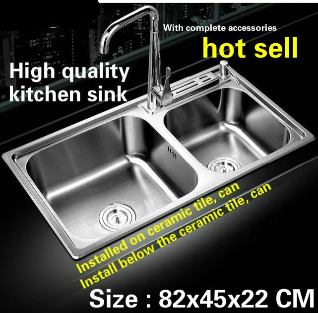 

Tangwu Large luxurious kitchen sink 0.8 mm thick food grade 304 stainless steel double-slot high-grade 82x45x22 CM