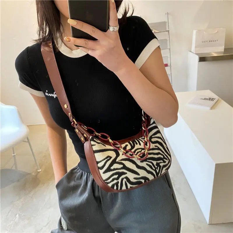 Zebra Pattern Handbags Women Chain PU Leather Shoulder Bag Fashion OL Elegant Vintage Retro Ladies Korean Style Shopping Ulzzang