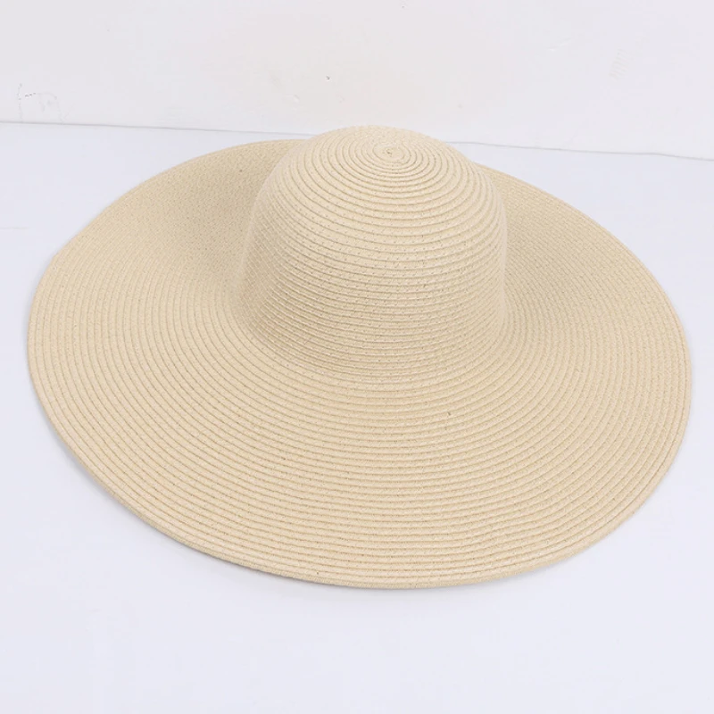 HT3062 Mode Große Große Breite Krempe Hut Solide Plain Floppy Strand Sonnenhut Packable Sommer Hüte für Frauen Dame Stroh hut Strand Kappe – Detail 10