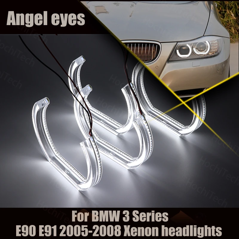 

LED Angel Eyes Kit White Cut Style DTM U Shape Light Halo Ring Crystal Angel Eyes for BMW 3 E90 E91 2005-2008 Xenon Headlights