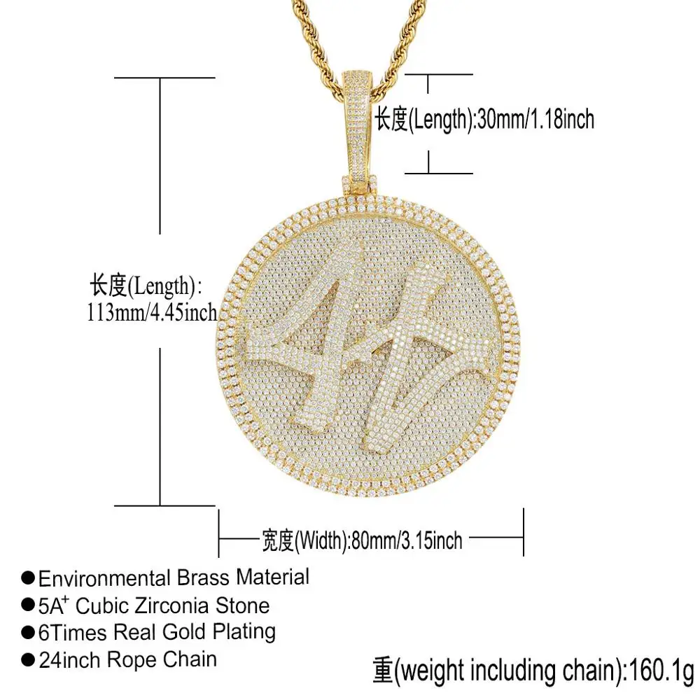 AZ Hip Hop Rotatable 44 Round Iced Out Pendants Necklaces for Men Paved Setting Zircon Stone Rapper Goth Jewelry Free Shipping
