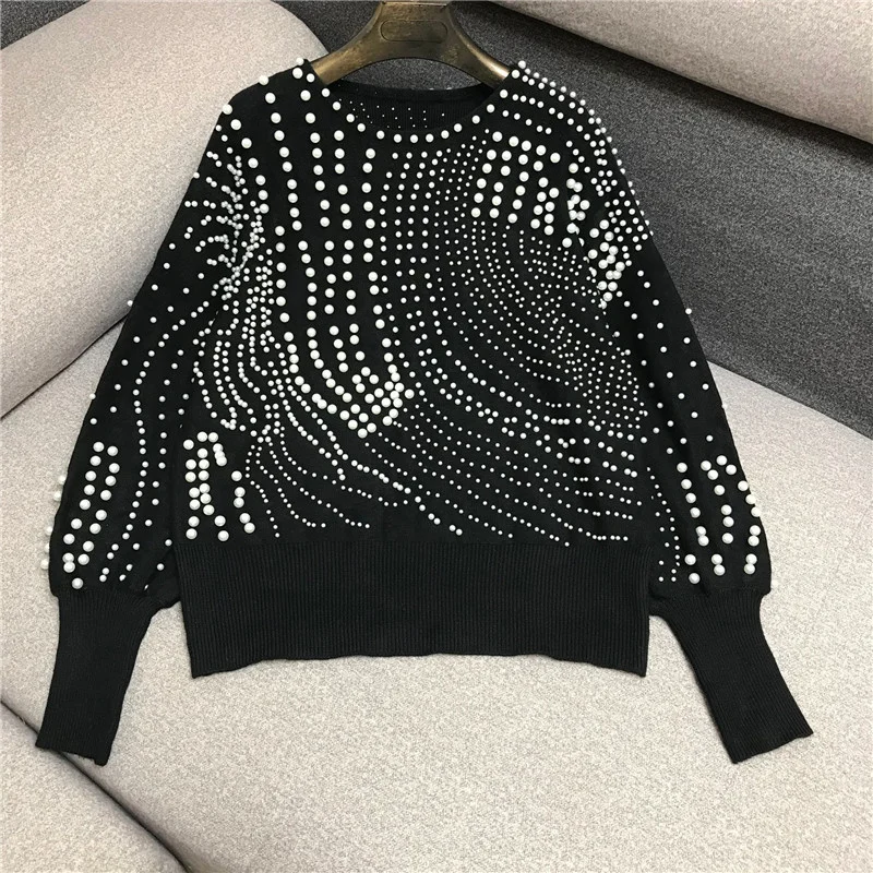 

Sleeve Lantern Womens Pullover Sweaters Full Sleeve Beading Decoration Female Tops Autumn Winter Wool Blends Woman Warm Tunic