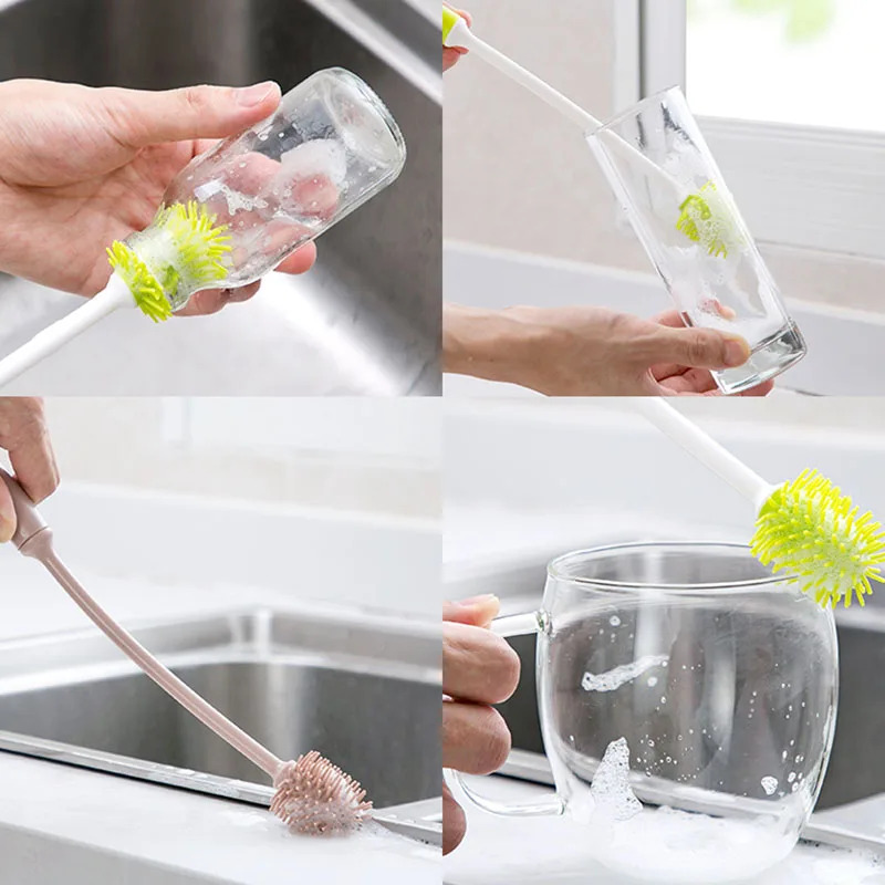 30CM Bottle Cleaning Brush Long Handle Silicone Brushes Flask Cleaner for Narrow Neck Containers FOU99