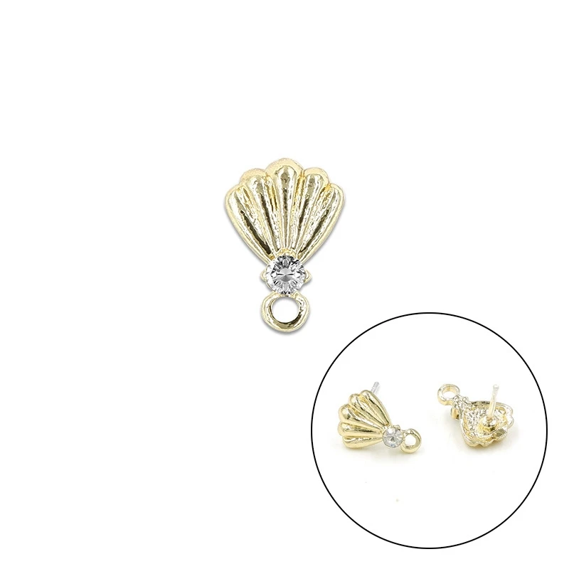 New 13*10mm 10pcs Zinc Alloy Shell Inlay Glass Crystal Earring Base Connectors Linkers for DIY Earring Jewelry Accessories
