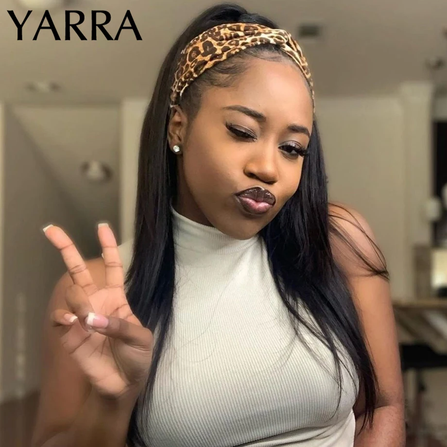 26 28 30 Inch Long Straight Headband Wigs Human Hair Brazilian Straight Headband Wigs For Black Women Machine Made Remy Yarra