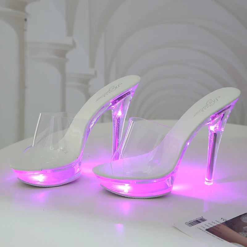 Fashion Summer Led Lights Sandals Women Clear Transparent Party Thin High Heels Platform Shoes Female Luminous Slippers WS308