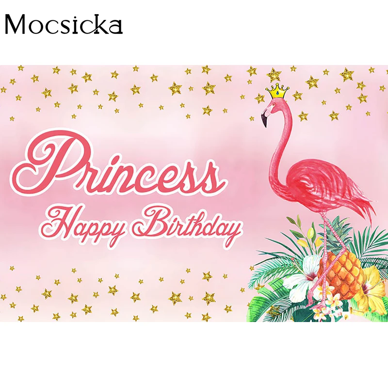 Happy Birthday Photography Background Pink Flamingo Stars Decoration Props Child Portrait Baby Shower Photo Backdrop Studio