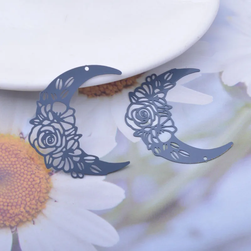 30 Stück AB6787 35*31mm Messing Bemalte Mond- und Blumenanhänger DIY Schmuck Ohrring-Zubehör – Detail 8