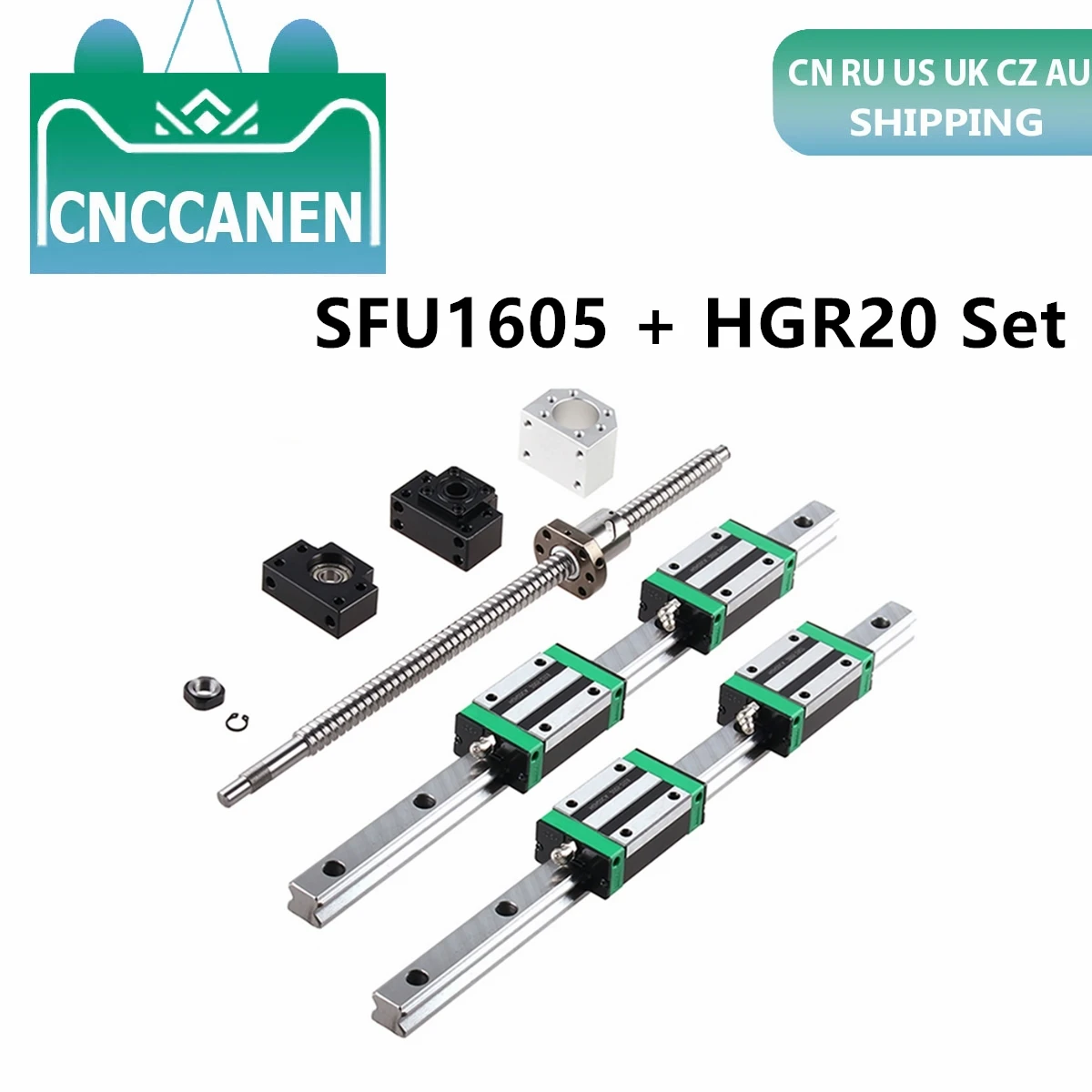 

EU US HGR20 Square Linear Guides Rail 2PCS+ Block HGH20CA +SFU1605 Ball Screw Lead 5mm + BKBF12 +Nut Housing CNC Linear Actuator