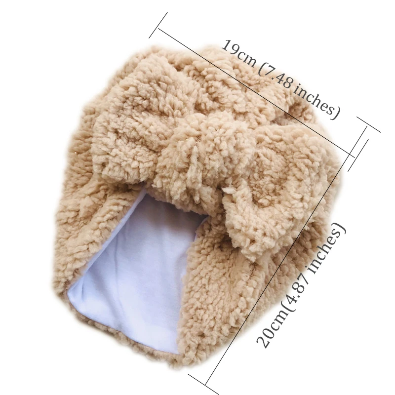 Cute Newborn Baby Hats Scarves Set Knot Turban Teddy Fabric Fluffy Ear Warmer Infant Indian Hat  Boys Girls Soft Scarf Winter