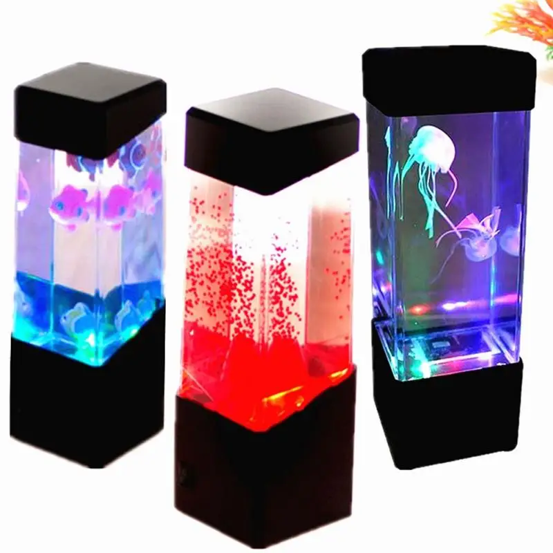 Led Night Light Jellyfish Tank Aquarium Style LED Lamp Sensory Autism Lava Lamp LED Desk Lamp Fish Colored Jelly Night Light