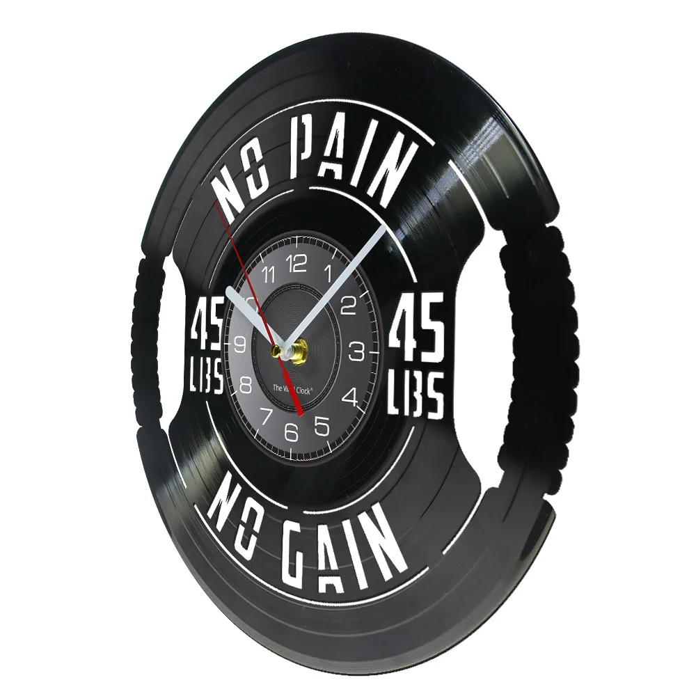 Fitness Gym Sign Weight Plate 45lbs Vinyl LP Record Wall Clock Workout Room Weightlifting Decor Artwork Clock Fitness Gift