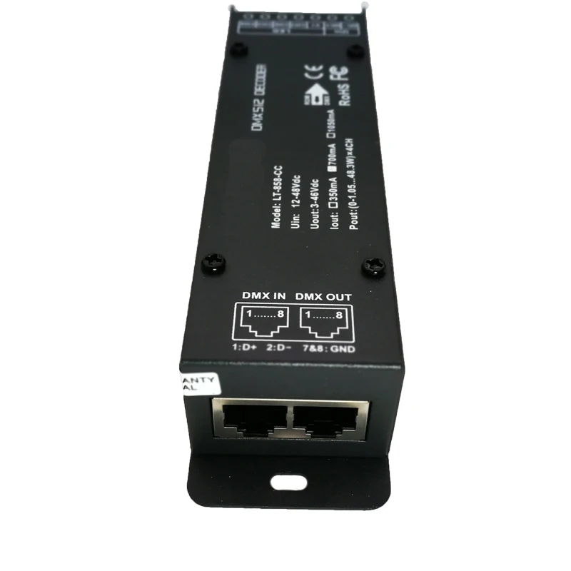 LTECH Led DMX Decoder 4 Channel Constant Current DC12-48V 3 in 1 4 Channel 350mA 700mA 1050mA CC Slave RJ45 Green Terminal