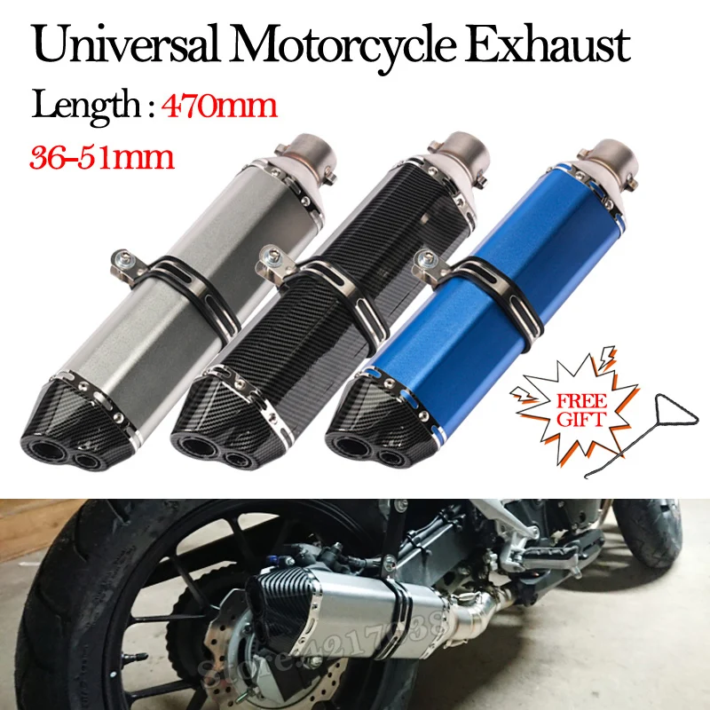 470MM Universal Motorcycle Exhaust Pipe Muffler No DB Killer 51MM Escape Moto Echappement Pipe For MT07 R1 ZX6R KTM390 Slip On