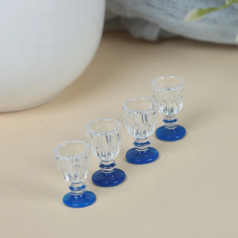 4Pcs 1:12 Scale DIY Parts Plastic Transparent Goblet Miniature Mini Wine Beer Cup Dollhouse Craft Home Decoration Glass Model