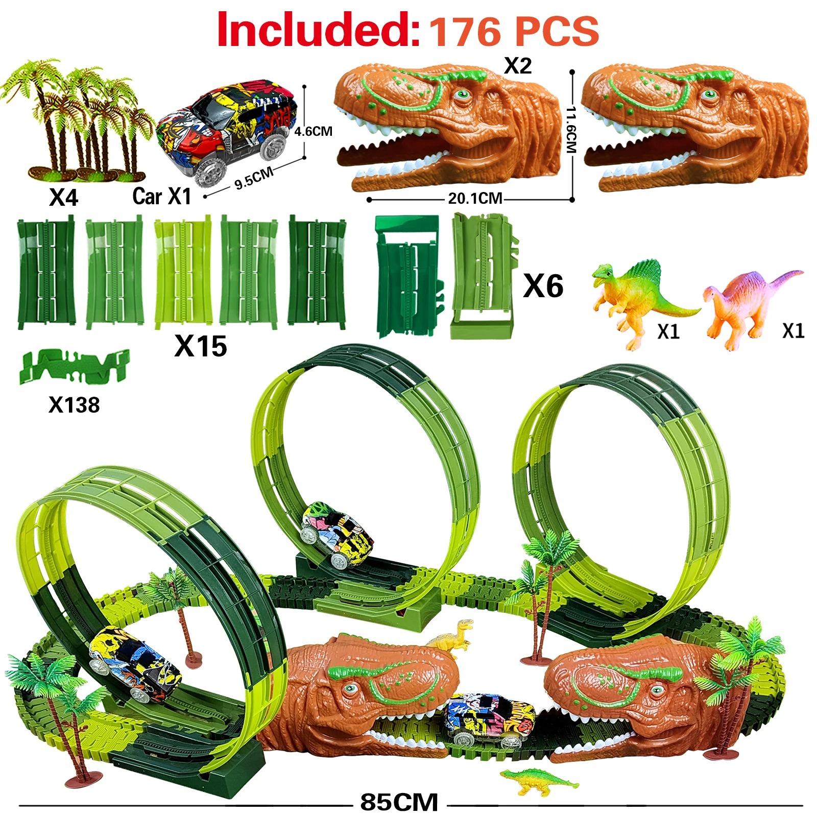 Dinosaurus Set Spoorweg Speelgoedauto Track Flexibele Raceauto Magische Baan Elektrische Flitslicht Auto Speelgoed Voor Jongens Kids Cadeau