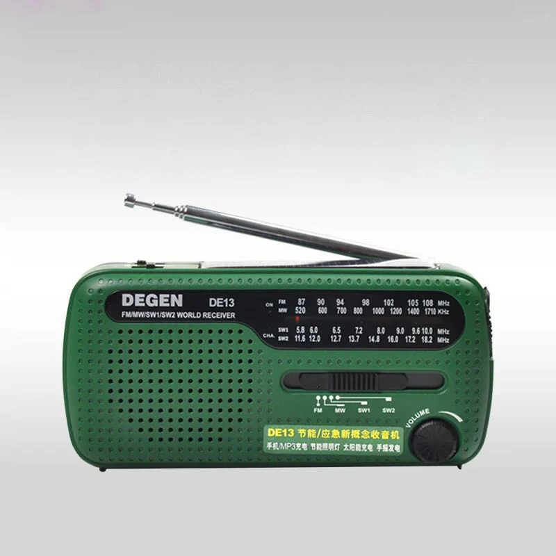 Degen DE13 Hand-cranked Power Supply Full Band Radio Portable Solar Charger English Version