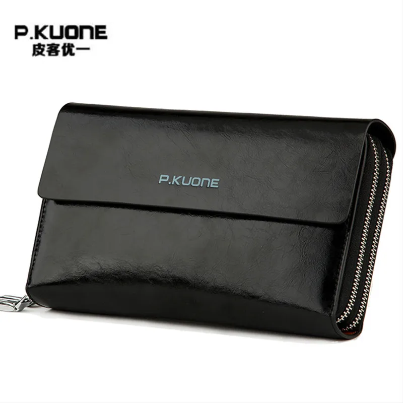 Hot Sale! New 2024 Luxury Shining Oil Wax Cowhide Men Clutch Bag Long Genuine Leather men wallets Double Layer Business Clutch