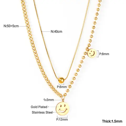 लक्सस्टील स्टेनलेस स्टील मनके चेन हार सोने के रंग मुस्कान गोल गेंद लटकन हार फैशन बहुपरत कॉलर 12 best sales हार स्माइली - №7
