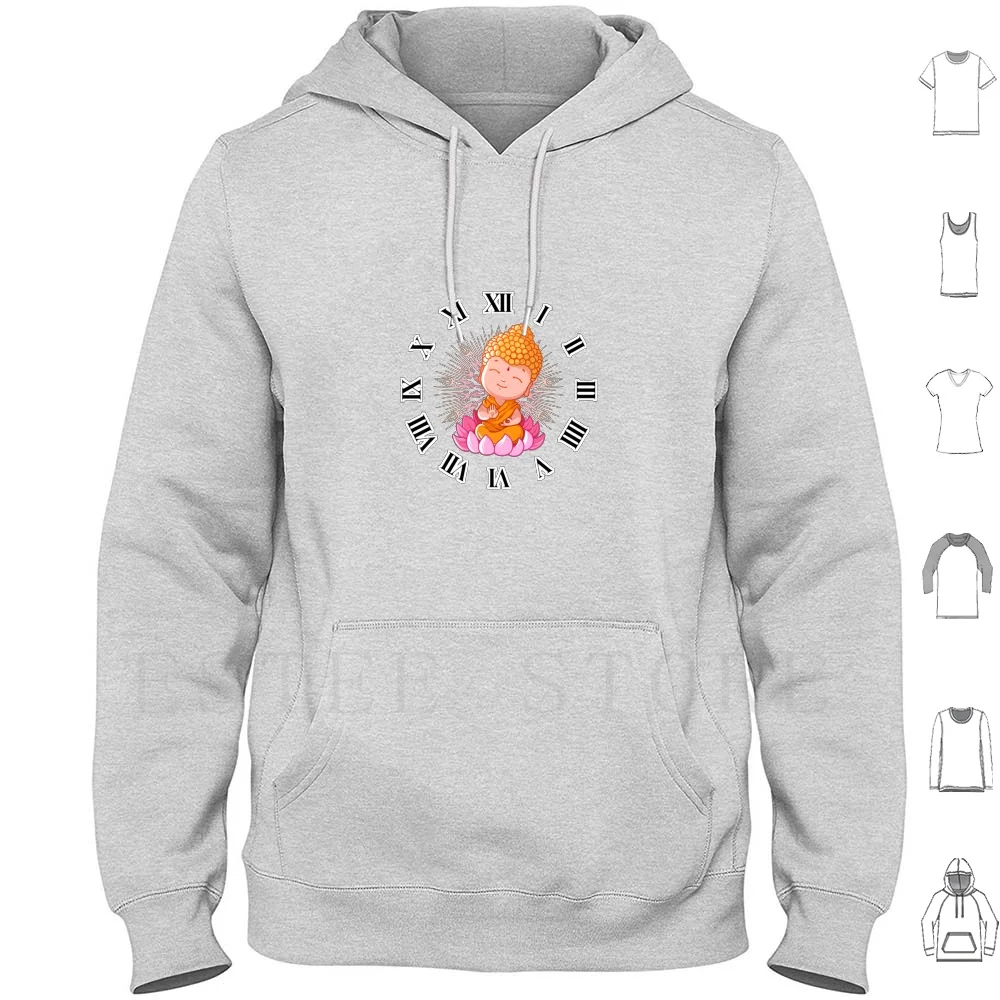 Clock With Little Buddha Hoodies Long Sleeve Dial Buddha Little Buddha Buddhism Buddha In God Lord Smiling Buddha