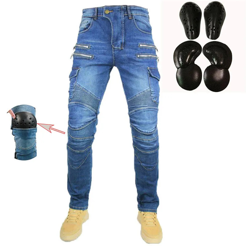 Jeans d\'équitation de moto de style métal à double fermeture éclair pour hommes, pantalons de loisirs en plein air, pantalons minces avec engrenages