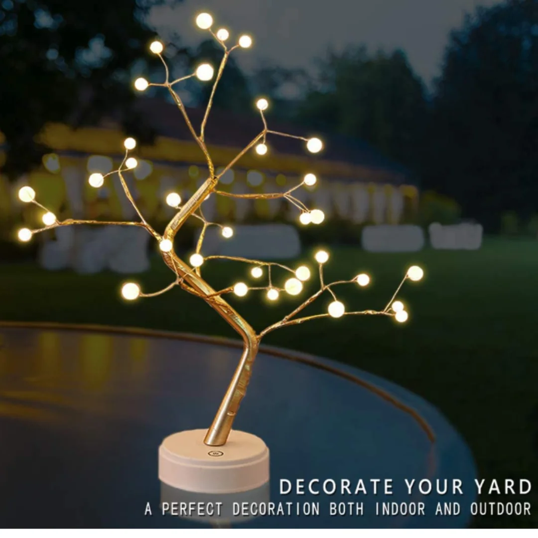 LED Tabletop Tree Lamp with 36 Pearls, DIY Artificial Tree Lamps, Christmas Room Decoration, Battery or USB Operated