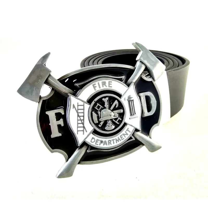 Casual Zwart Pu Leer Mannen Riemen Met Grote Metalen Gesp Fd Fire Dept Western Cowboy Accessoires Mannelijke Geschenken Drop Shipping welkom