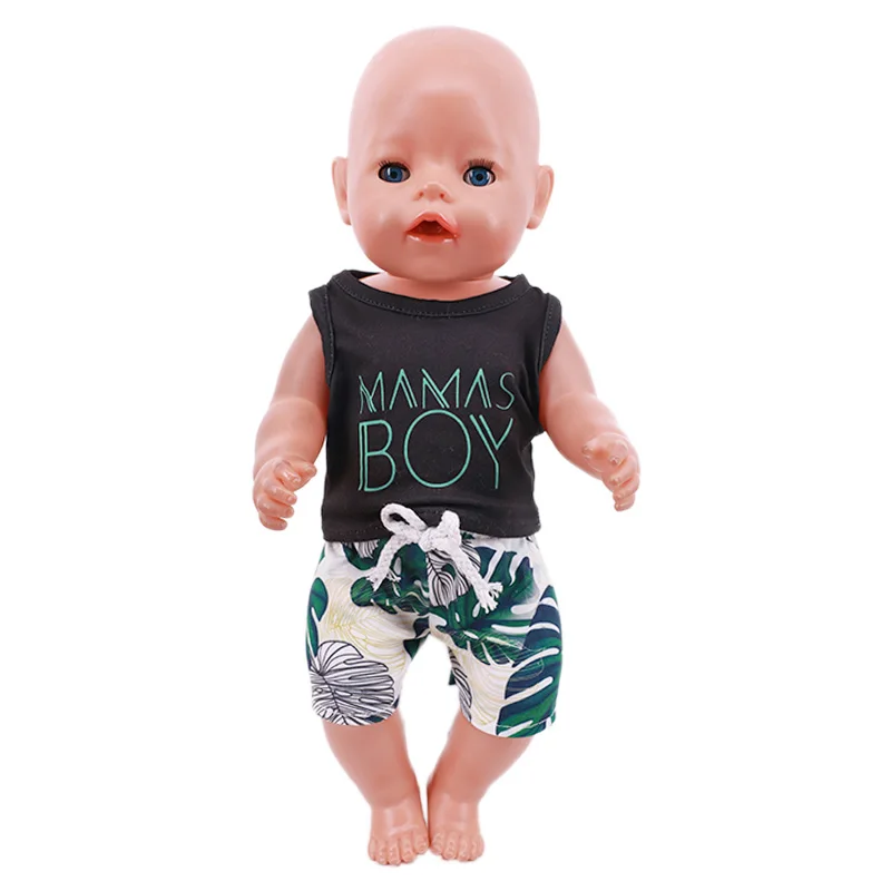 Ropa de muñeca, traje de vacaciones de ocio, pantalones de playa, ajuste de 43Cm, accesorios para bebé recién nacido Logan, bragas, estampado de planeta tiburón, regalos