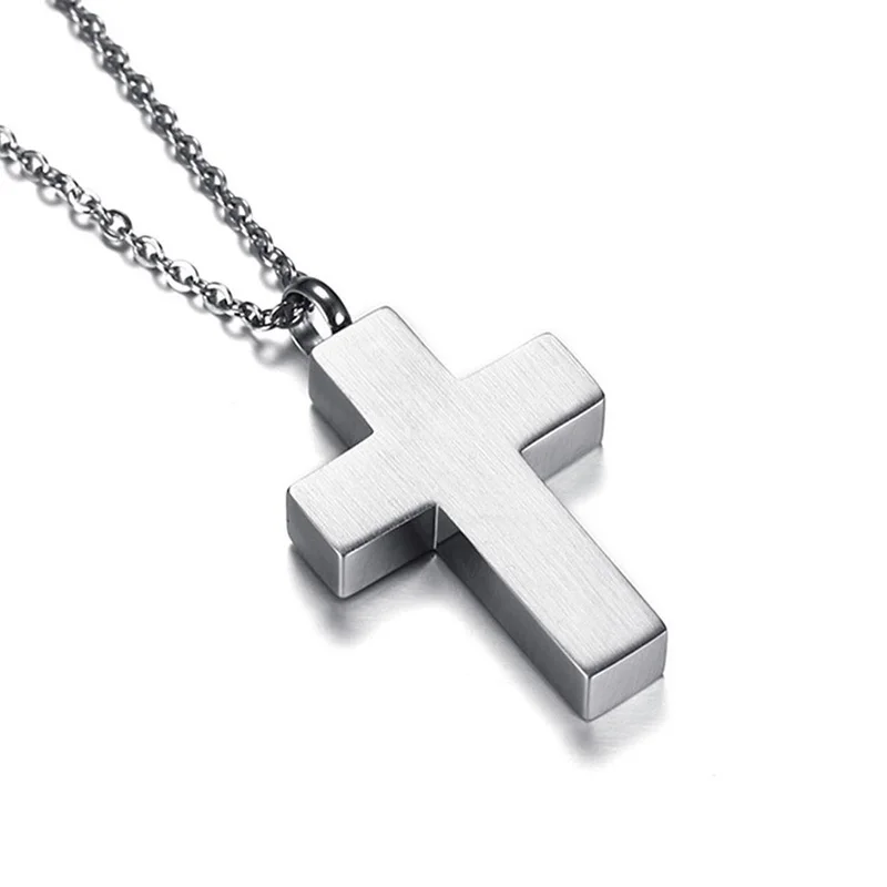 Cross Pendant Necklace Cremation Ashes Ash Urn Keepsake Men\'s Stainless Steel Male Jewelry in Black