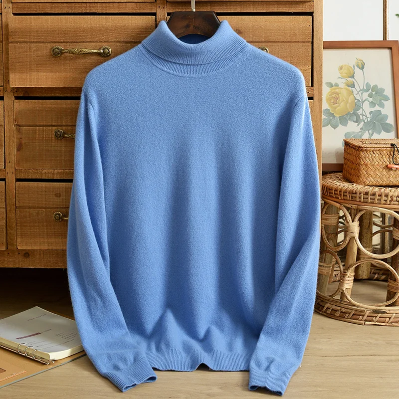 Half-high round neck cashmere sweater men 100% pure cashmere winter young and middle-aged thick cashmere sweater men