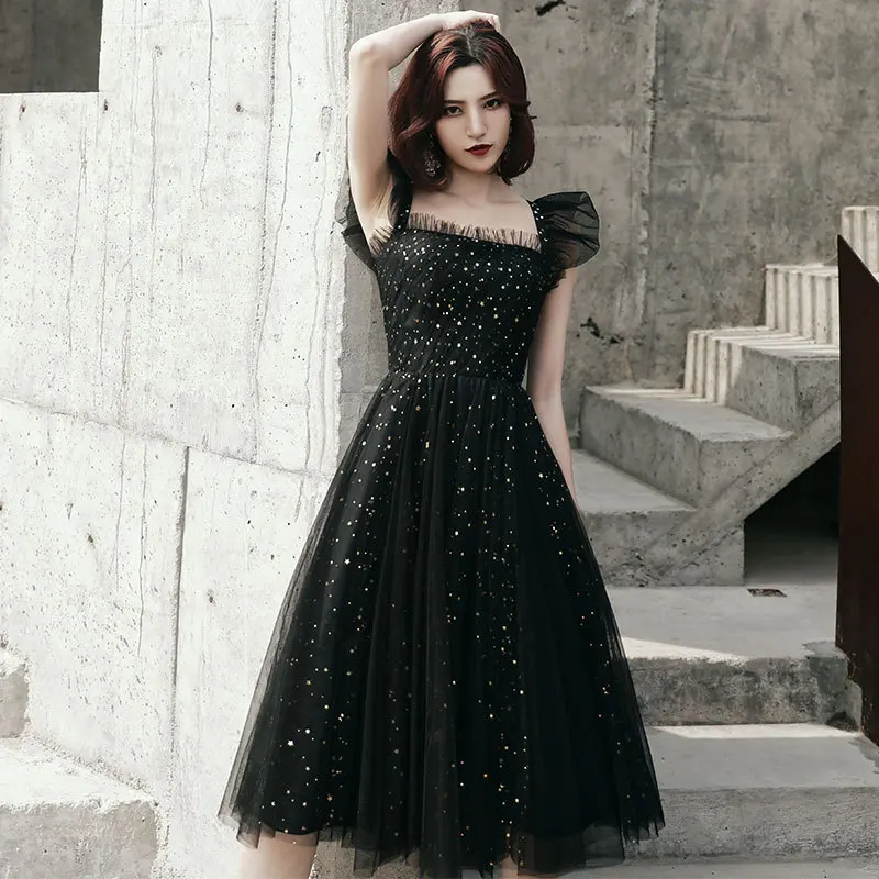 

Fashion New Simple Cocktail Dresses Sexy Sequins black Sleeveless Formal Party Gowns Vestidos De Fiesta