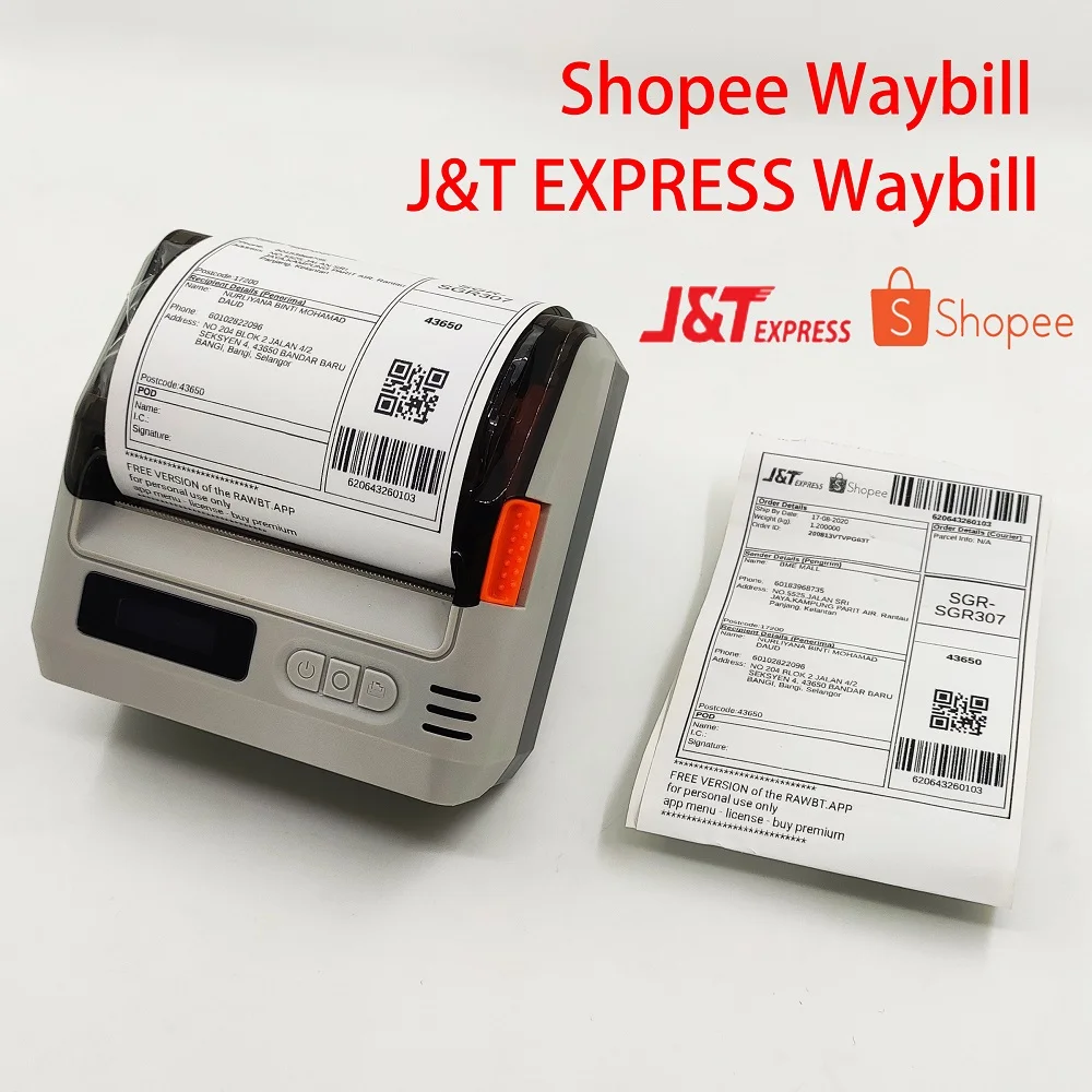 TEKLEAD Waybill Stricker Barcode Label Receipt Bill Ticker Printer 80mm 3inch With OLED Display Waterproof Portable Bluetooth